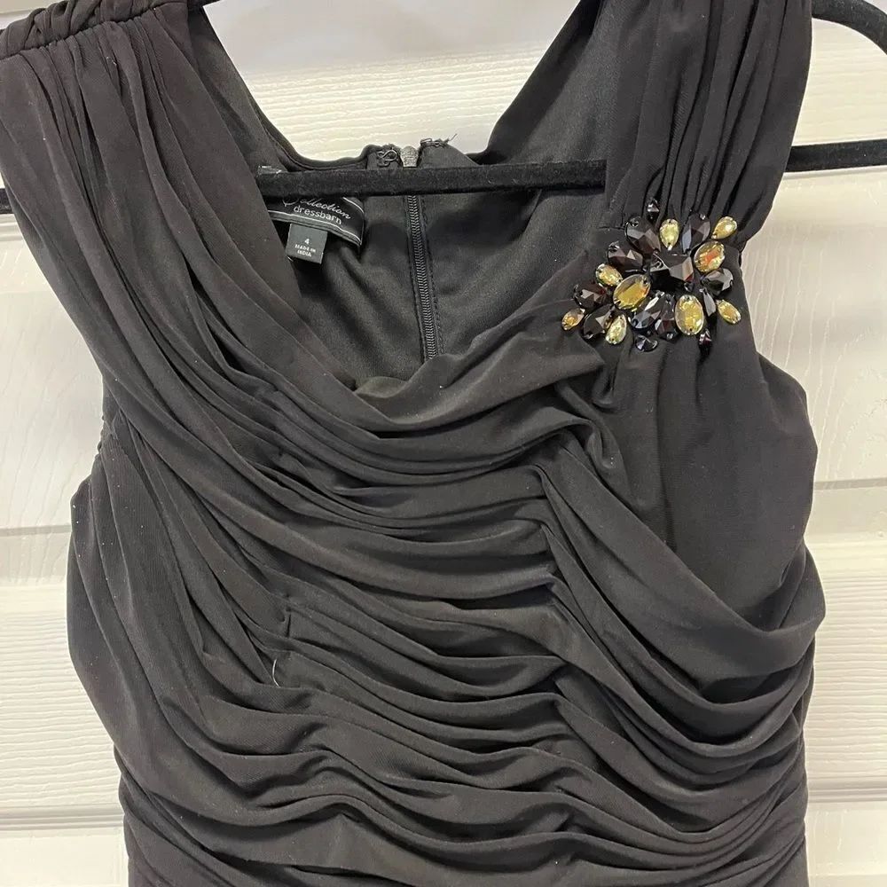 Dress Barn Collection Ruched Embellished Little Black Dress sz 4 EUC